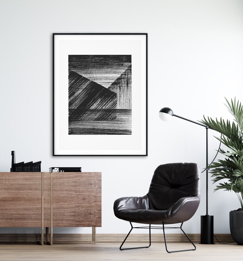 Giclee Print Geometric Wall Art Black And White Brush Strokes Painting ABSTRACT BLACK LINES Mid Century Modern