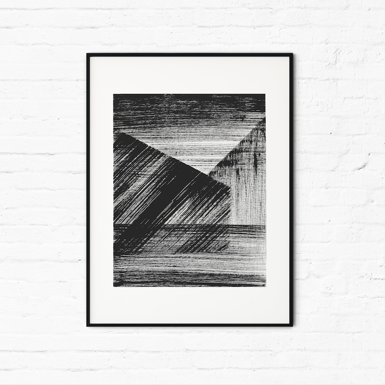 Giclee Print Geometric Wall Art Black And White Brush Strokes Painting ABSTRACT BLACK LINES Mid Century Modern