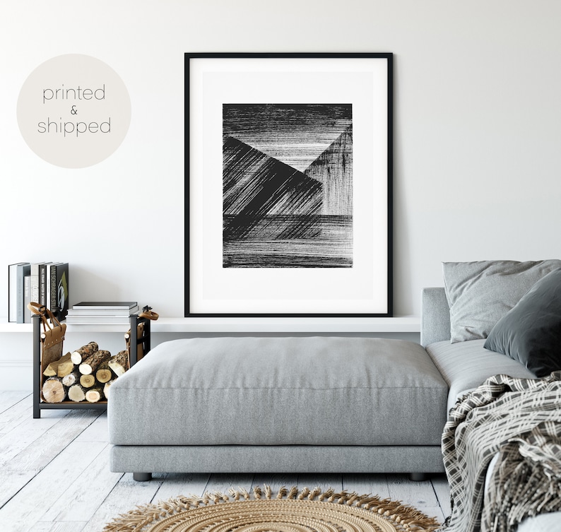 Giclee Print Geometric Wall Art Black And White Brush Strokes Painting ABSTRACT BLACK LINES Mid Century Modern