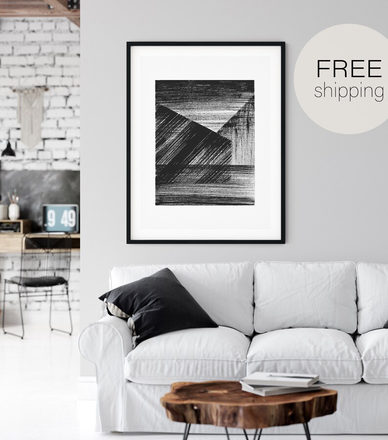 Giclee Print Geometric Wall Art Black And White Brush Strokes Painting ABSTRACT BLACK LINES Mid Century Modern