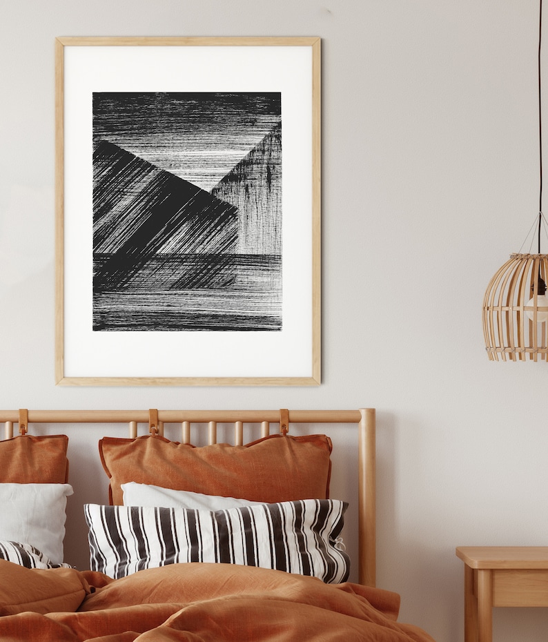 Giclee Print Geometric Wall Art Black And White Brush Strokes Painting ABSTRACT BLACK LINES Mid Century Modern