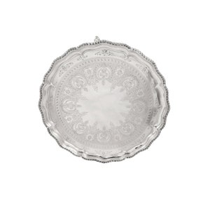 Antique Victorian Sterling Silver 12" Tray / Salver 1892