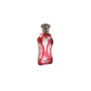 Antique Silver & Red Overlay Glass 2&quot; Scent / Perfume Bottle c1890