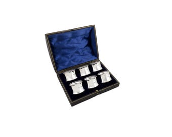 Set of 6 Antique George V Sterling Silver Napkin Rings in Case 1920/21