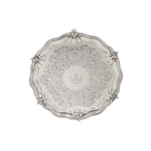 Antique Early Victorian Sterling Silver 12" Tray / Salver 1848