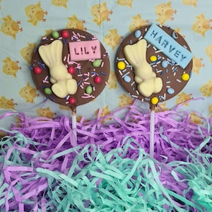 Personalised Chocolate Easter Lolly. Easter Egg Hunt. Lolly. Treat. Bunny.