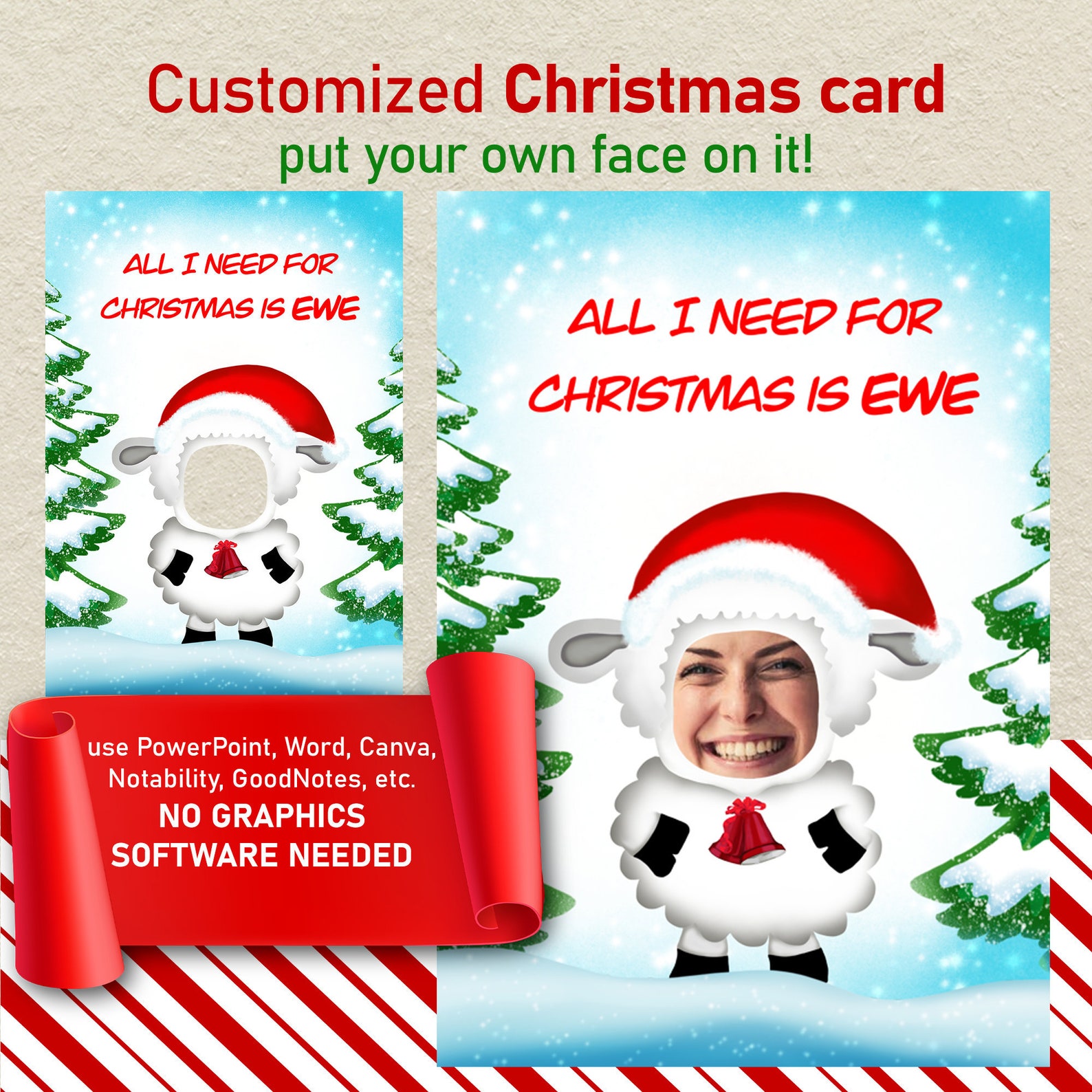 Christmas Ewe Jib Jab Style, Do It Yourself Christmas Card for