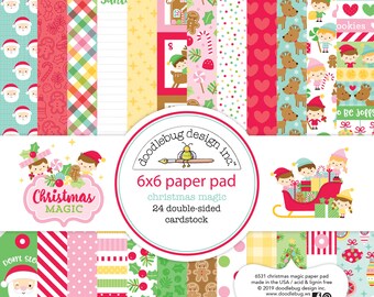 Christmas Paper Pad 24 designs Christmas Town Collection Doodlebug Design 6 x 6 inch Double-sided Card-stock