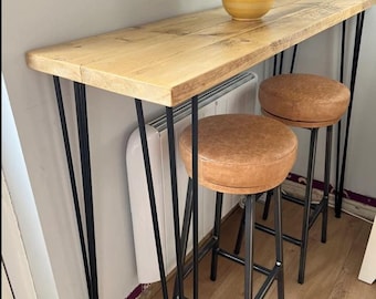 Rustic Wood Breakfast Bar with Steel Hairpin Legs