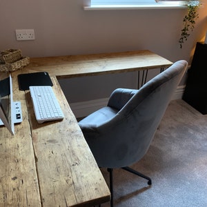 Rustic Corner Desk Made From Reclaimed Wood with Metal Hairpin Legs - For Home or Office