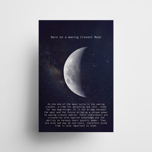 À quelle phase de la lune êtes-vous né ?  - Poster du zodiaque avec impression phases de lune - Nouvelle lune, pleine lune, gibbeuses décroissantes, croissant de lune, phases du premier quart