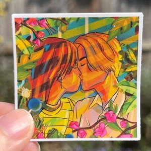 Sapphic Butch Femme Flower Sticker | Lesbian square Illustrated Plant Lover Sticker