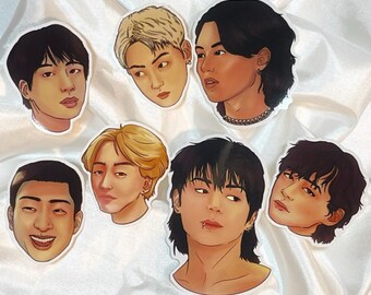 BTS Set de Siete Pegatinas / Regalo de dibujo digital / Namjoon, RM, Seokjin, Jin, Yoongi, Suga, J-Hope, Hoseok, Jimin, Taehyung, V, Jungkook