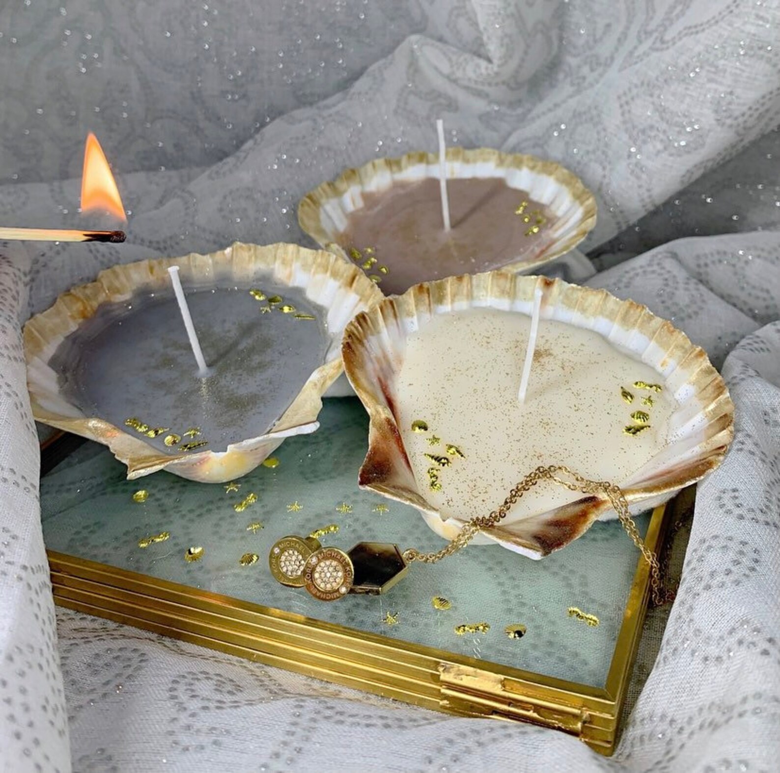 Mother of pearl shell candle Etsy