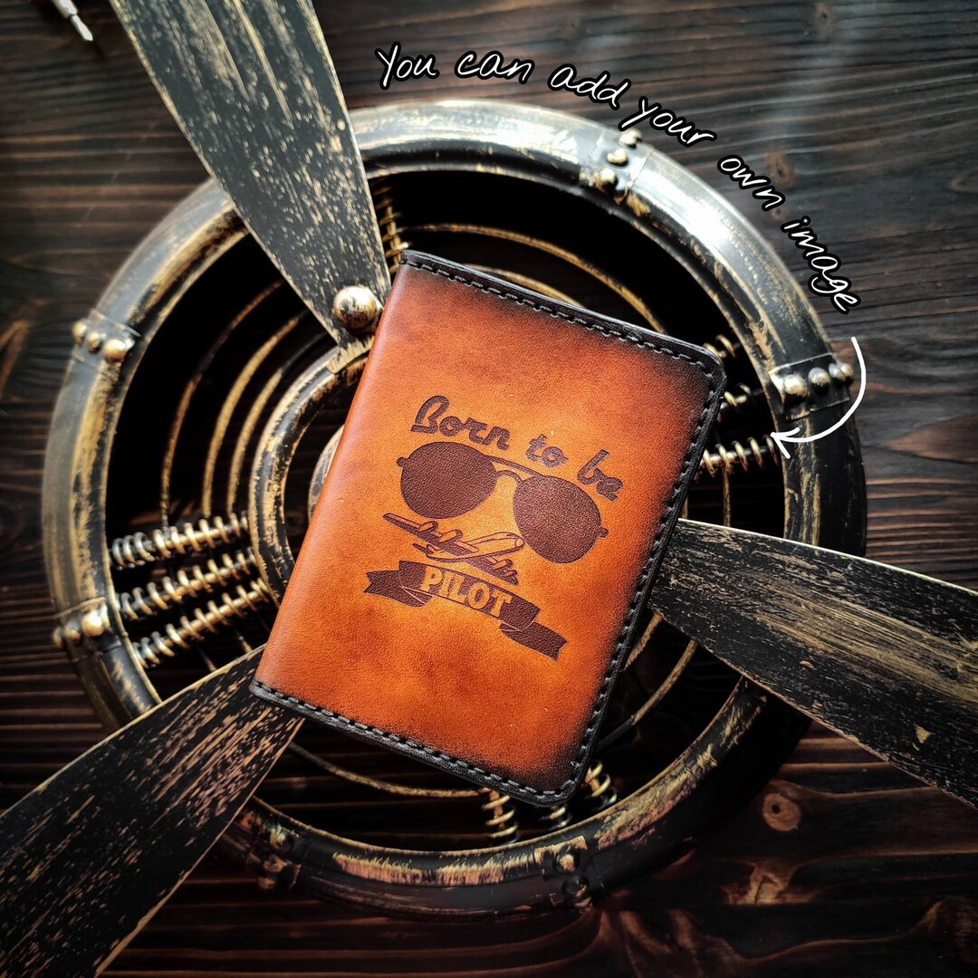 Pilot Leather Wallet Bifold Airplane Father's Day Gift Etsy