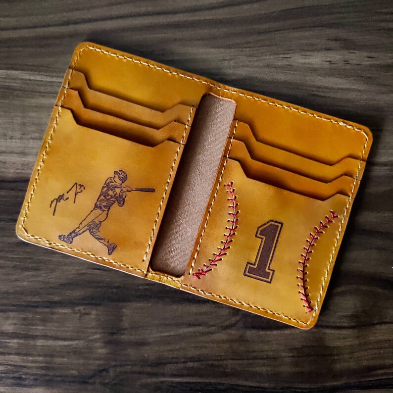 Baseball leather wallet men's bifold wallet handmade Etsy