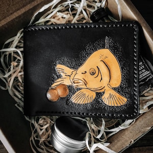 Cartera de pescador, cartera de cuero, cuero natural