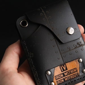 billetera de cuero minimalista, billetera personalizada, billetera hecha a mano, diseño post apocalíptico, tributo de hierro