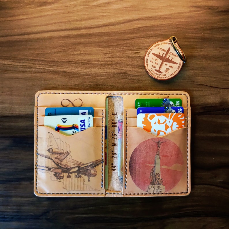 Airplane leather wallet pilot minimalist bifold wallet Etsy