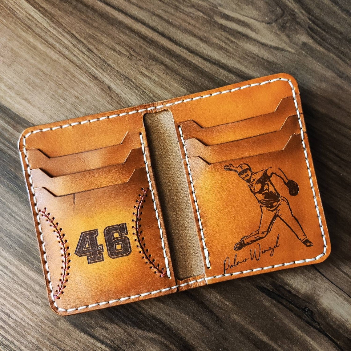 Baseball leather wallet handmade bifold minimalist Etsy