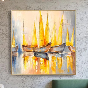 Beautiful Sailboat Oil & Acrylic Painting On Canvas, Original Landscape Artwork For Dining Room, Nautical Canvas Art, Custom Living Room Art