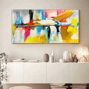 Extra Large Original Abstract Painting, Orange Blue Abstract Wall Decor, Canvas Artwork, Contemporary Art, Original Textured Art-SN0019