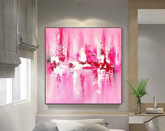 Original Pink Abstract Wall Painting, Extra Large Canvas Art, Minimalist Pink Wall Decor, Modern Blush Pink Acrylic Painting, Custom Art