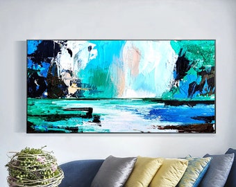 Contemporary Art, Original Painting, Large Abstract Wall Art, Large Painting on Canvas, Extra Large Seascape art, Abstract Mountain painting