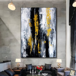 Abstract Boho Wall Decor Wall Art Canvas Textured Wall Art, Black gold texture Original Painting On Canvas, Modern Art Painting, Home Decor