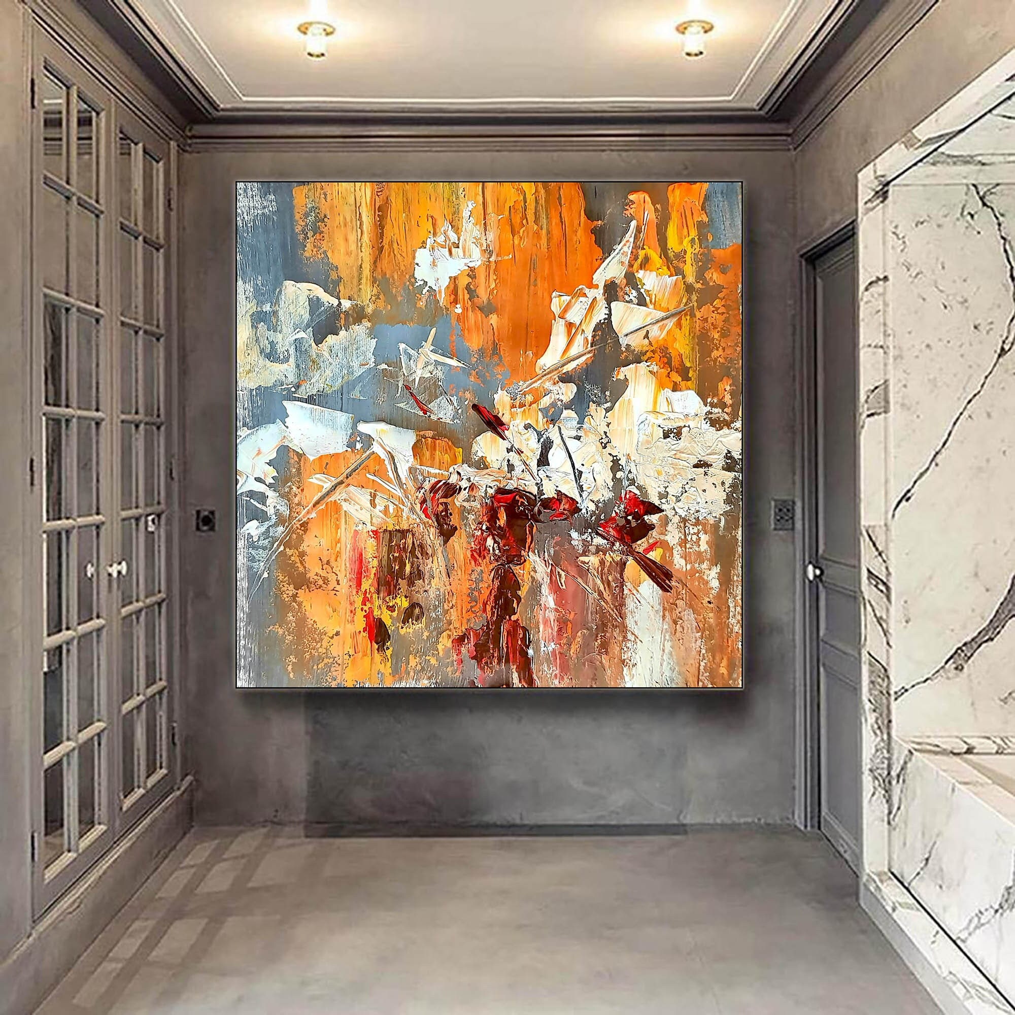 Abstract Artwork Square Wall Art Modern Palette Knife Oversize Hand Painted  Extra Large Acrylic Colorful Painting on Canvas Red