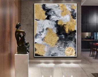 Extra Large Abstract Painting, Blue And black Wall Art, Oversized Abstract Decor, Calm Abstract Painting, Modern Textured Artwork- AA012