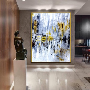 Original handmade Abstract Painting on Canvas, Grey Blue abstract canvas wall art, Large Acrylic Oil Painting, paintings for home decor
