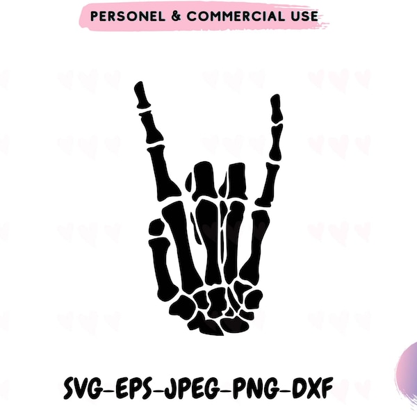 Rock And Roll Sign Svg | Sign Of Horns Svg | Skeleton Hand Svg | Hand Sign Silhouett | Bones Of Human Svg | Svg Files For Cricut Svg