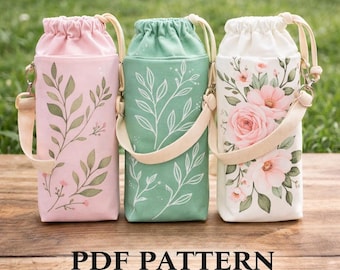 Easy Bottle Bag Tutorial PDF, Step-by-Step Sewing Guide for Handmade Wine or Water Bottle Bags, Perfect DIY Gift for Crafters