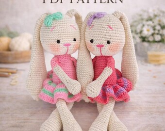 Pattern bunnies crochet, sweet amigurumi bunny in dress, DIY cute stuffed toy, perfect handmade gift for crafters