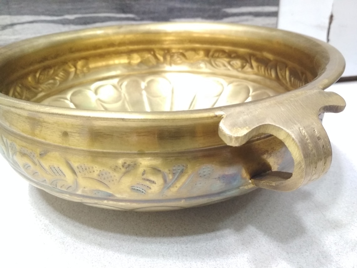 Brass Bowl/ Flower decoration/ Urli/ Lacquer plated bowl/ Etsy
