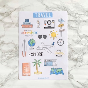 Travel Sticker Sheet / planner stickers, travel stickers, scrapbook stickers, sticker sheet, holiday stickers, scrapbook, travel