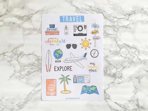 Travel Sticker Sheet / planner stickers, travel stickers, scrapbook stickers, sticker sheet, holiday stickers, scrapbook, travel