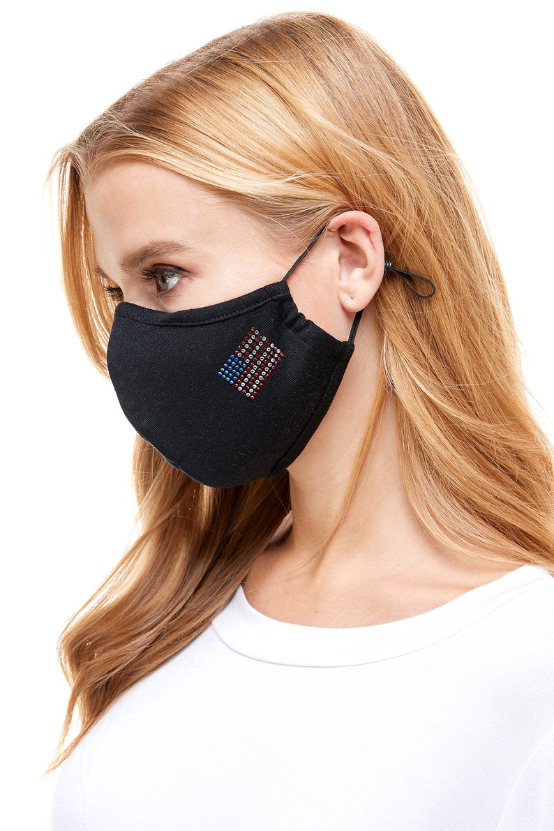 USA Flag Rhinestone Double Layered Cloth Face Mask Made in Etsy
