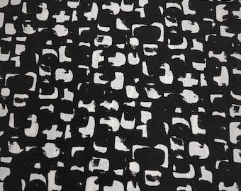 May include: Black and white abstract pattern with a geometric design. The pattern is made up of small, irregular squares and rectangles.