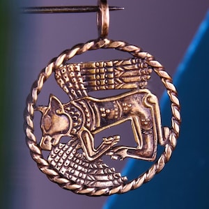 Bronze Winged Bull Pendant – Babylon Bull Necklace, Ancient Shedu, Mesopotamian Amulet, Sumerian Lamassu Jewelry