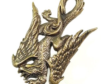 Flying Griffin Pendant, Medieval Mythology Golden Griffin Necklace, Babylon Griffon Talisman, Heraldic Gryphon