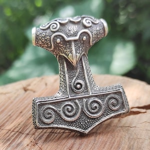 Raven Head Mjolnir Pendant - Skane Replica, Thor Hammer Necklace for Men, Viking Jewelry, Scania Mjolnir, Norse Pagan Jewelry Mjolnir