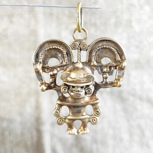 Aztec Sun God Pendant: Bronze & Sterling Silver Huitzilopochtli Amulet and Mexican God Amulet