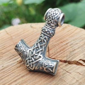 Bear Heads Mjolnir Pendant, Bronze\Silver Viking Thor Hammer Necklace, Medieval Berserker Beast Spirit, Norse Amulet, Silver Charms Hammer