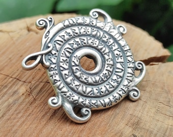 Runic Jormungandr Spiral Medallion, Occult World Serpent With Runic Magic Symbol, Bronze\Silver Spiral Snake Jewelry, Nordic Jörmungandr