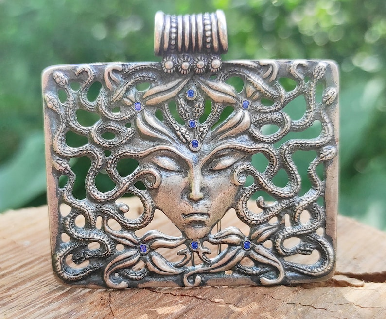 Gorgoneion pendant silver ancient greek mythology necklace amulet by AmericanGods88