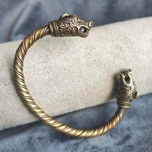 Bronze Viking Bracelet: Norse Pagan Animal Head Torc