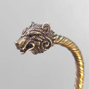 Viking Animal Head Bracelet in Bronze, Norse Warrior Arm-Ring Wolf, Bear, Dragon Griffin Totem