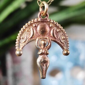 Lunula Goddess Pendant – Bronze Slavic Moon Serpent Amulet, Women’s Protection Talisman